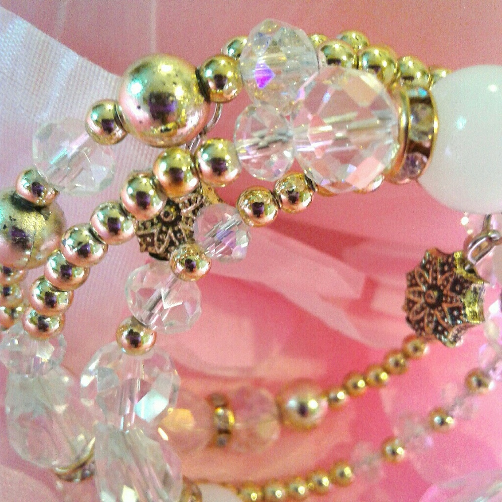 PEARL White Jasper  Boho Crystal beaded Bracelet